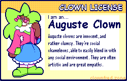 An image of a clown from a test result that reads: 'Auguste clowns are innocent, and rather clumsy. They're social chameleons, able to easily blend in with any social environment. They are often artistic and are great empaths.'