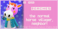 An image of Peaches, one of the villages from Animal Crossing. It's the result of a test and it says: I am Peaches, the normal horse villager, neighbor!