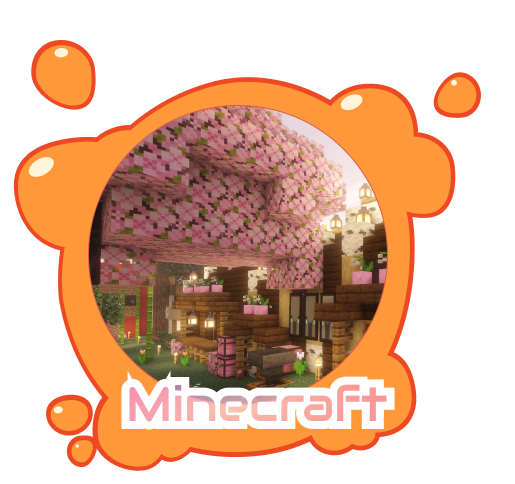 Link to the Minecraft Gallery. The image is a splash of yellow paint seemingly coming out of Kirby's brush below it. In the center of the splash is a sample Minecraft screenshot of my in-game house. Atop of it there's a text that reads 'Minecraft'.