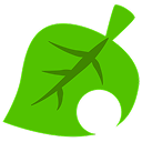 Link to an Animal Crossing game. The image is a green leaf, the logo of said franchise.