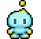 Link to a Chao Garden game. The image is a chao sprite in pixel art.